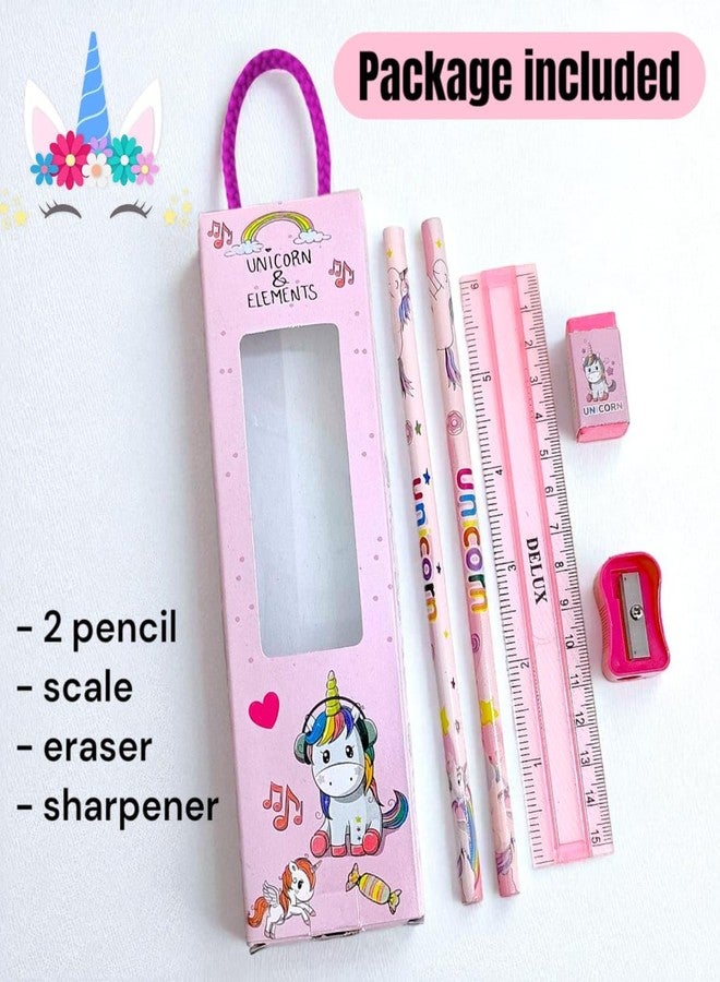 AMANVANI Kids Stationery Set Pack of 12, Unicorn Theme Stationery Kit with Pencils, Scale, Eraser, Sharpener, Kanjak Return Gift, Birthday Return Gift for Kids, School Stationery Set - Image 3