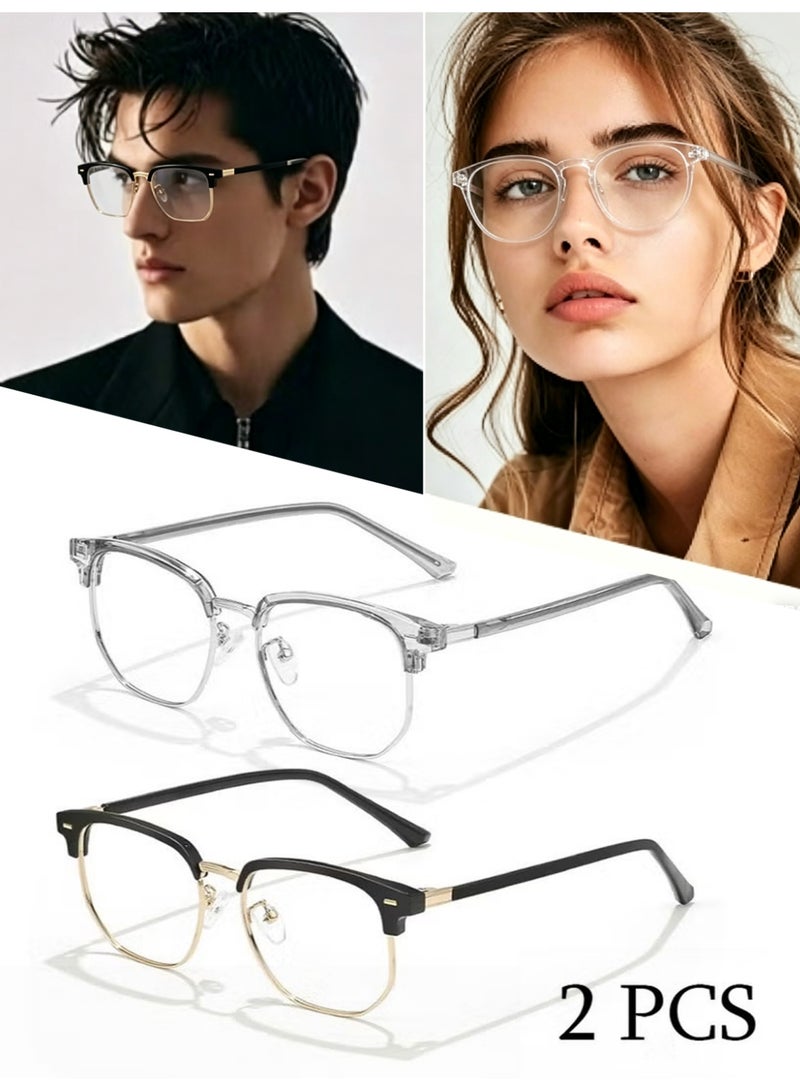 YALONG 2 Packs Blue Light Blocking Glasses, Computer Reading/Gaming/TV/Phones Glasses for Women Men,Anti Eyestrain & UV Glare (Black Gold+Clear) - Image 1