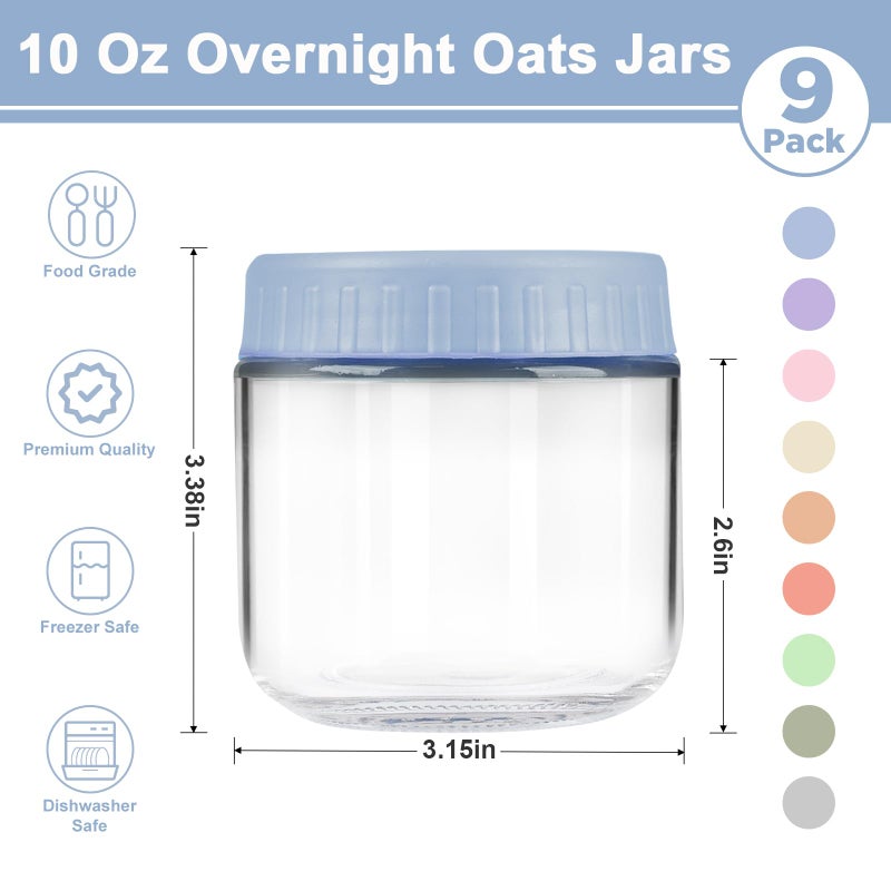 COYACOOL Overnight Oats Containers with Lids, 10oz Wide Mouth Mason Jars with Lids, 9 Pack Glass Jars with Airtight lid for Chia Pudding Yogurt Salad, Meal Prer Oatmeal Jars - Image 2