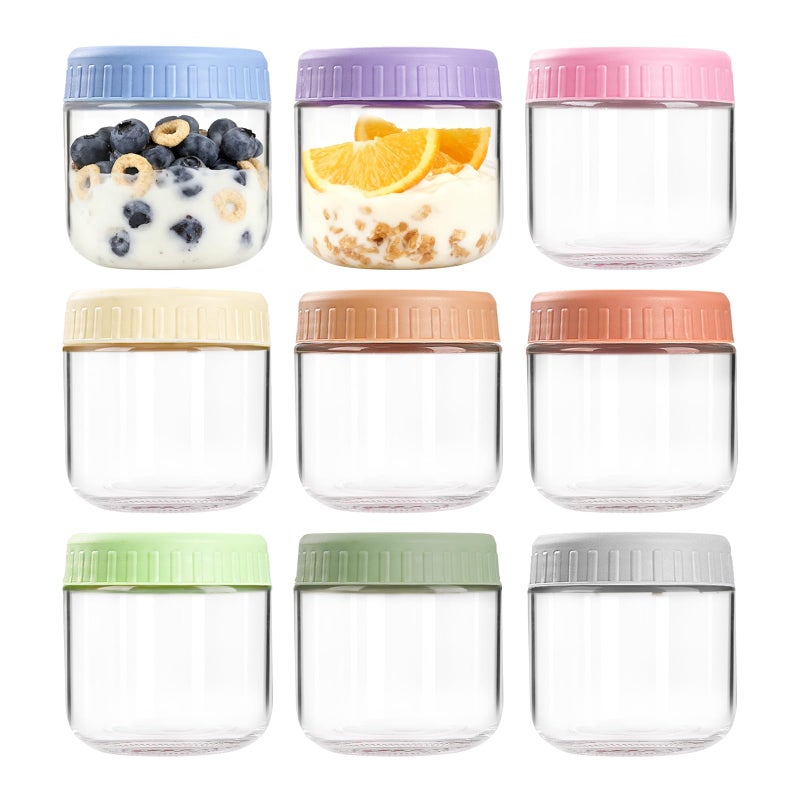 COYACOOL Overnight Oats Containers with Lids, 10oz Wide Mouth Mason Jars with Lids, 9 Pack Glass Jars with Airtight lid for Chia Pudding Yogurt Salad, Meal Prer Oatmeal Jars - Image 1