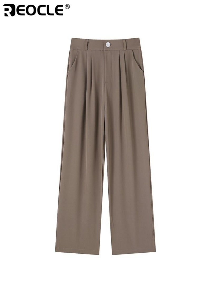 ريوكل نسائي عالية المرونة الخصر بالازو السراويل الساق العريضة فضفاضة بنطلون العمل للعمل المكتبي المناسبات الرسمية وارتداء مريح يوميا - Image 5