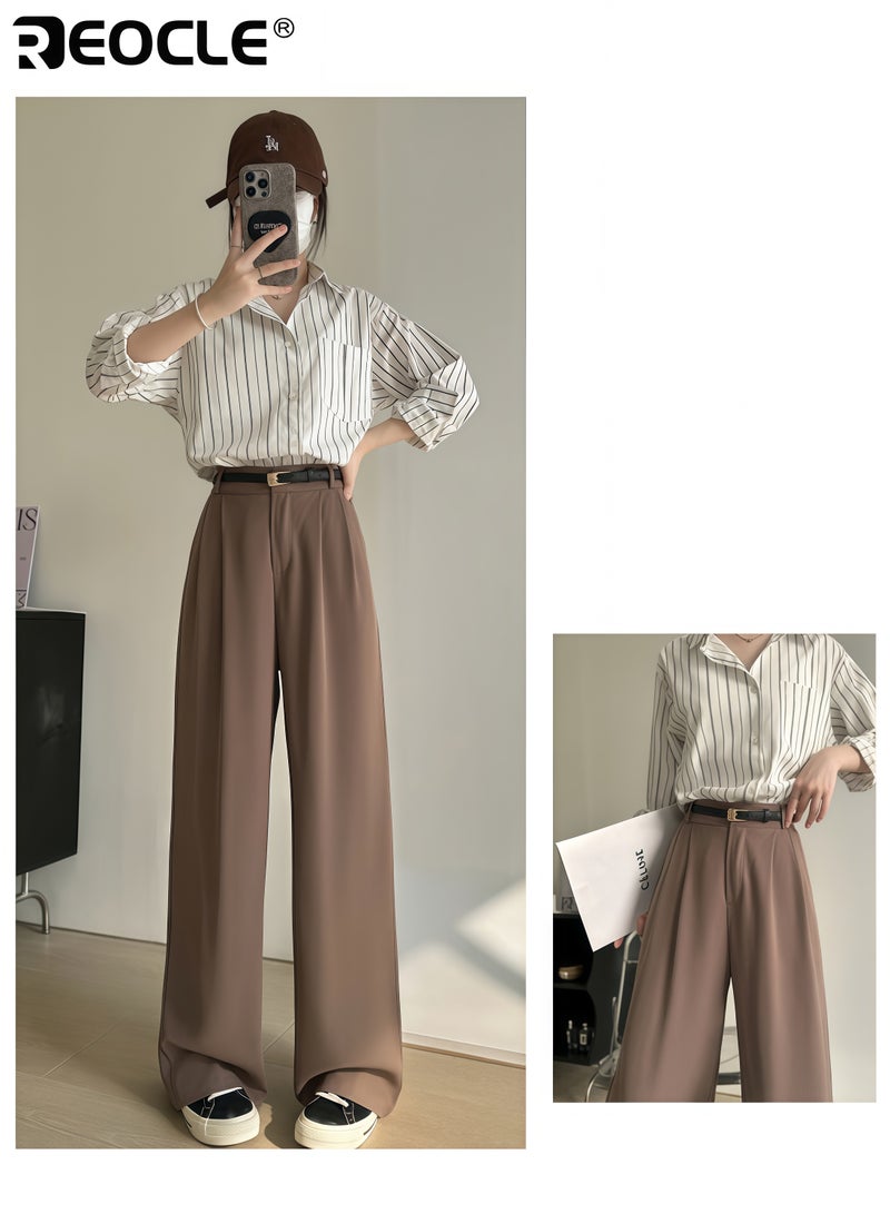 ريوكل نسائي عالية المرونة الخصر بالازو السراويل الساق العريضة فضفاضة بنطلون العمل للعمل المكتبي المناسبات الرسمية وارتداء مريح يوميا - Image 4