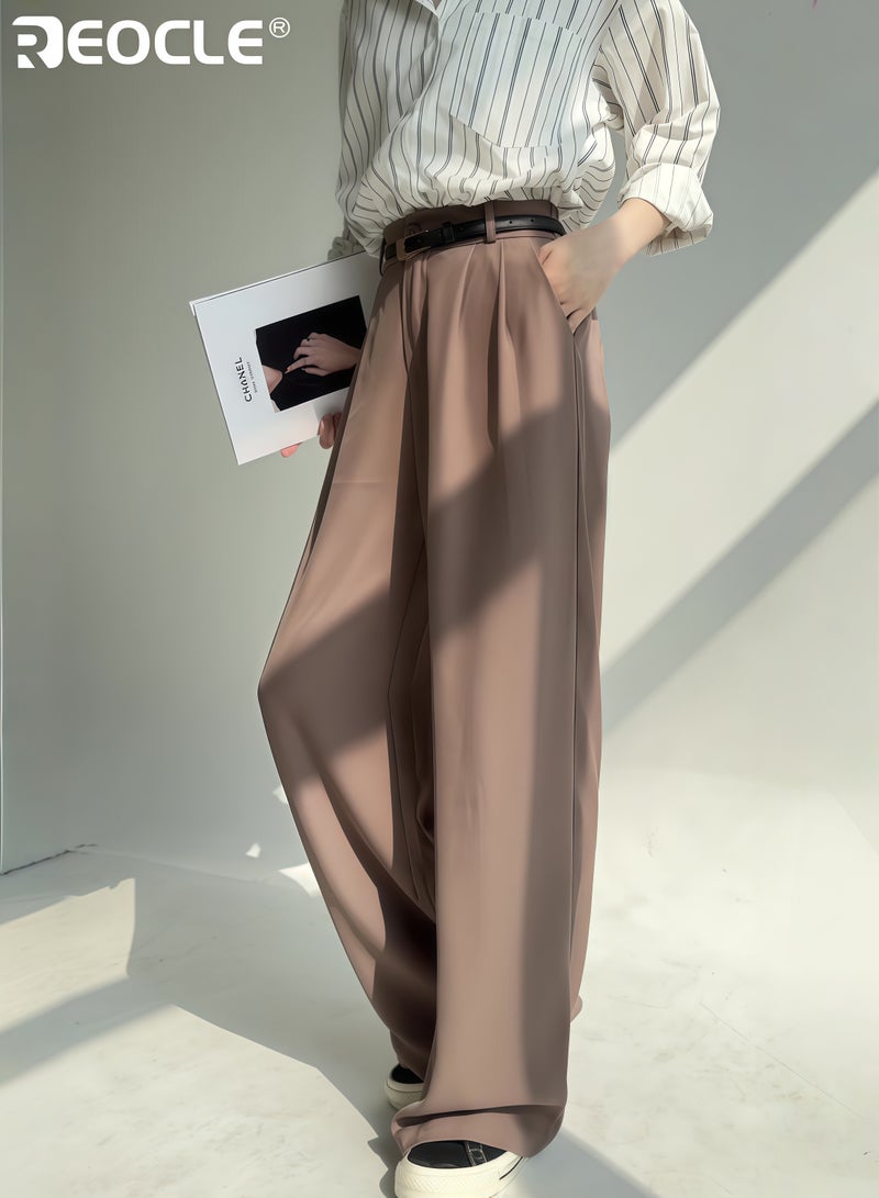 ريوكل نسائي عالية المرونة الخصر بالازو السراويل الساق العريضة فضفاضة بنطلون العمل للعمل المكتبي المناسبات الرسمية وارتداء مريح يوميا - Image 2