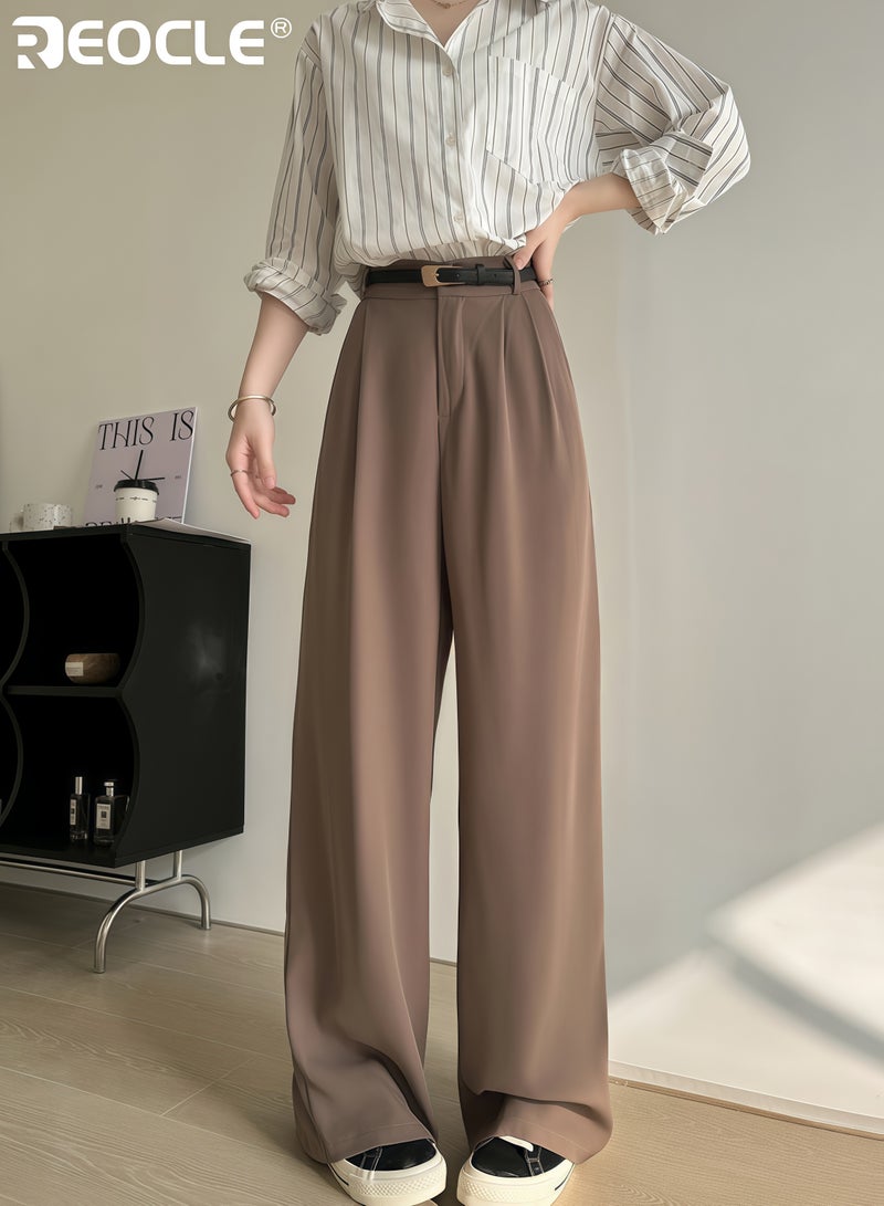 ريوكل نسائي عالية المرونة الخصر بالازو السراويل الساق العريضة فضفاضة بنطلون العمل للعمل المكتبي المناسبات الرسمية وارتداء مريح يوميا - Image 3
