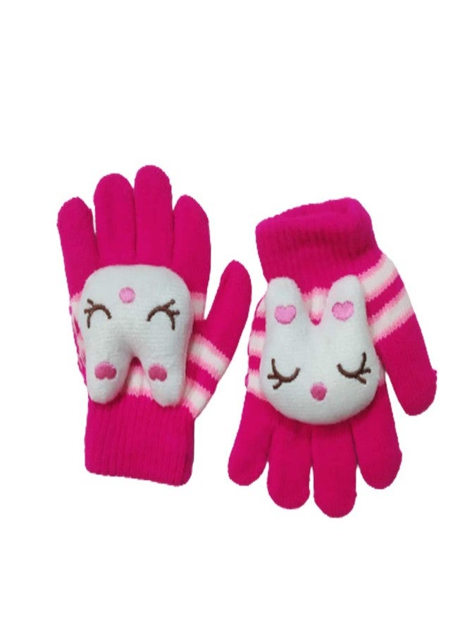 Niue 1Pair Acrylic Woolen Winter Gloves for Baby Girls & Baby Boys Toddler Cute Cat Design Gloves (Pink,1-3 Years Old) - Image 2