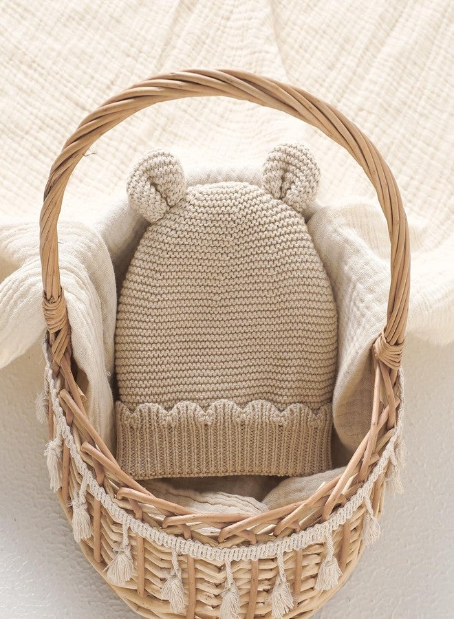LAWKUL Baby Beanie Hat Winter 100% Cotton with Cute Bear Ear Cap Soft Warm for Infant Toddler Boy Girl 0-6 Months Beige - Image 5