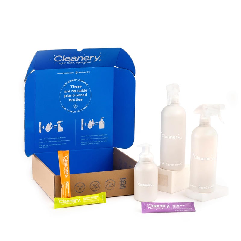 Cleanery مسحوق مركز لإعادة تعبئة المنظف متعدد الأغراض 4 عبوات للاستخدام المنزلي، المطابخ، الحمامات، البلاط، الحجر، خالي من القسوة، قائم على النباتات والمعادن، صديق للبيئة، ينتج 24 أونصة لكل عبوة، برائحة الليمون واللايم - Image 1