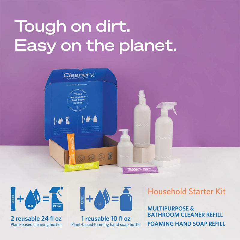Cleanery مسحوق مركز لإعادة تعبئة المنظف متعدد الأغراض 4 عبوات للاستخدام المنزلي، المطابخ، الحمامات، البلاط، الحجر، خالي من القسوة، قائم على النباتات والمعادن، صديق للبيئة، ينتج 24 أونصة لكل عبوة، برائحة الليمون واللايم - Image 2