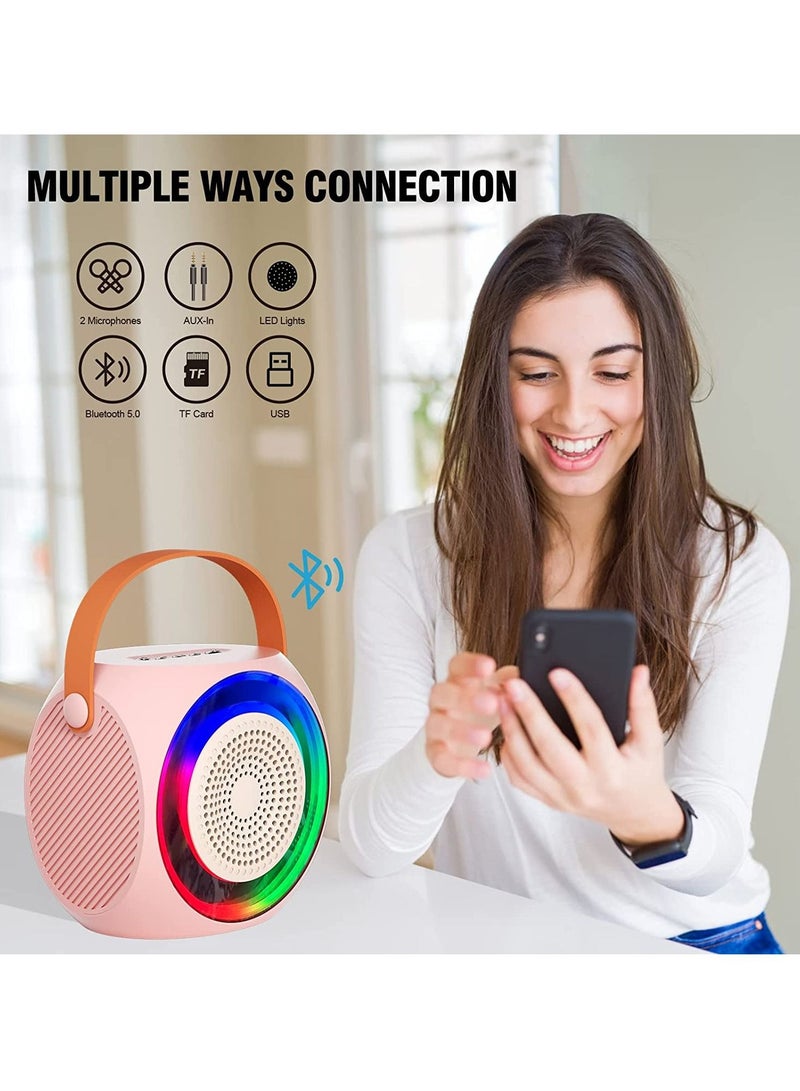 Mini Karaoke Machine for Kids Portable Bluetooth Karaoke Speaker with 2 Wireless Microphones and Led Lights for Home Party Birthday Gifts for Boys/Girls - Image 5