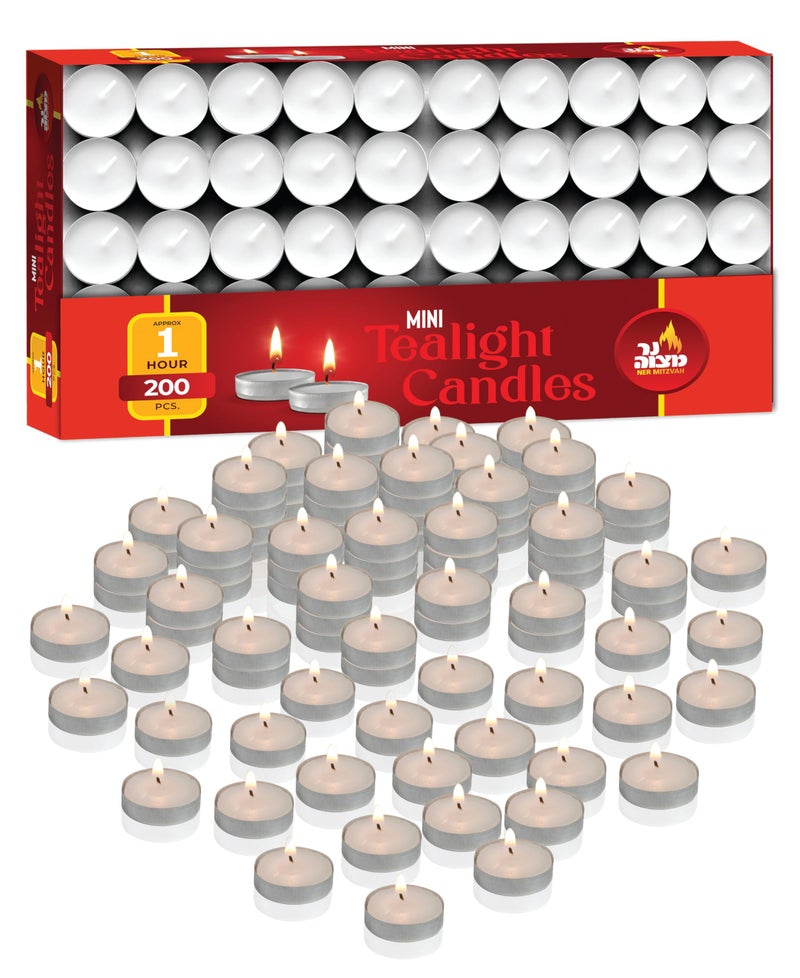 Ner Mitzvah Mini Tealight Candles Tea Lights Candles White Tealights Unscented 1 Hour Burn Time Bulk Pack of 200