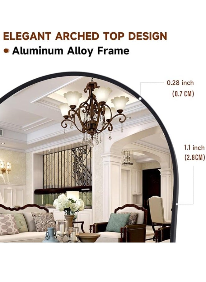Vparty - Arched Full-Length Mirror 160x50cm (63"x19.7") with Black Aluminum Alloy Frame, Free Standing, Hanging or Leaning Design for Bedroom, Living Room, Stylish Full Body Mirror, Modern Home Decor, Durable and Elegant Floor Mirror, Standing Mirror for Hallway, Dressing Room, and Entryway - Image 1