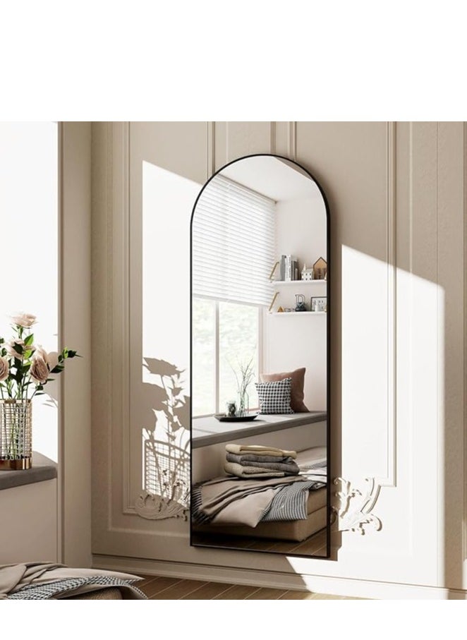 Vparty - Arched Full-Length Mirror 160x50cm (63"x19.7") with Black Aluminum Alloy Frame, Free Standing, Hanging or Leaning Design for Bedroom, Living Room, Stylish Full Body Mirror, Modern Home Decor, Durable and Elegant Floor Mirror, Standing Mirror for Hallway, Dressing Room, and Entryway - Image 1