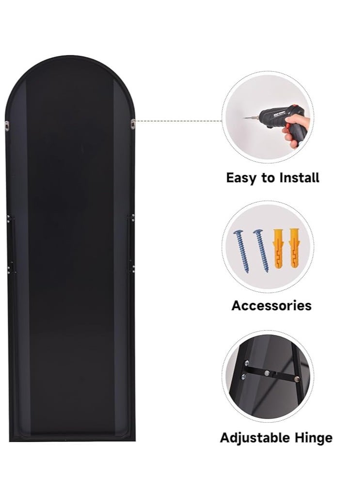 Vparty - Arched Full-Length Mirror 160x50cm (63"x19.7") with Black Aluminum Alloy Frame, Free Standing, Hanging or Leaning Design for Bedroom, Living Room, Stylish Full Body Mirror, Modern Home Decor, Durable and Elegant Floor Mirror, Standing Mirror for Hallway, Dressing Room, and Entryway - Image 1