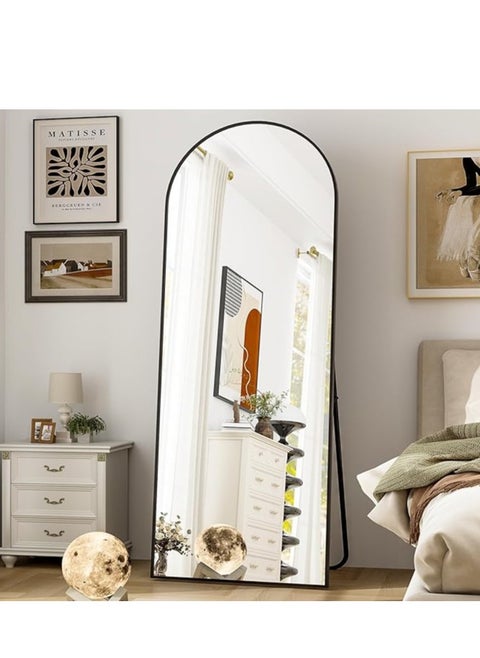 Arched Full-Length Mirror 160x50cm (63"x19.7") with Black Aluminum Alloy Frame, Free Standing, Hanging or Leaning Design for Bedroom, Living Room, Stylish Full Body Mirror, Modern Home Decor, Durable and Elegant Floor Mirror, Standing Mirror for Hallway, Dressing Room, and Entryway