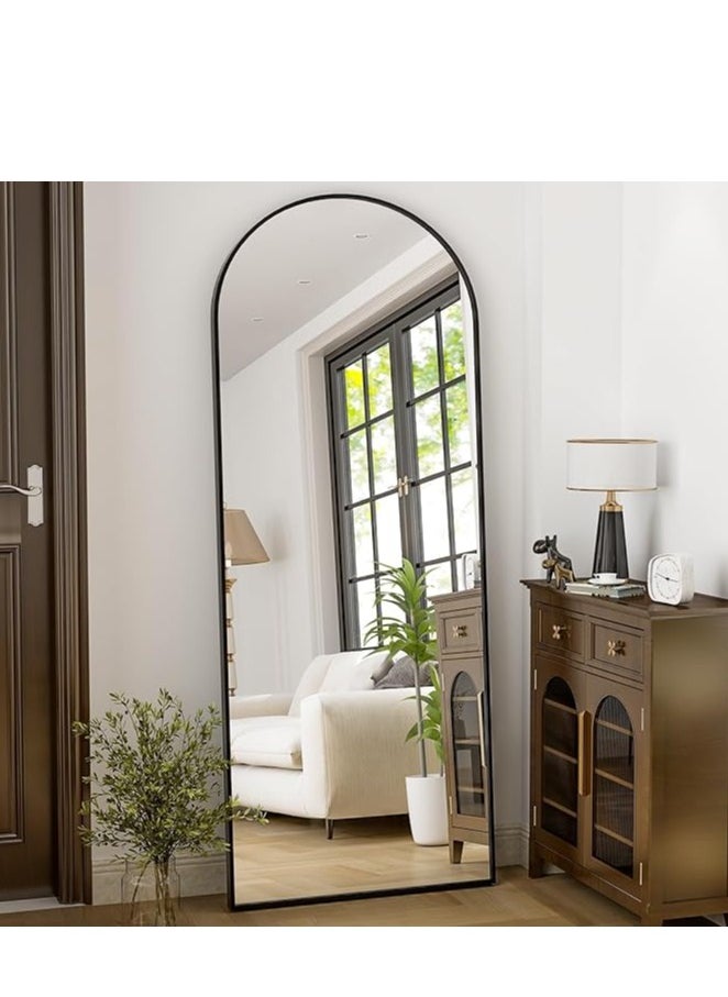 Vparty - Arched Full-Length Mirror 160x50cm (63"x19.7") with Black Aluminum Alloy Frame, Free Standing, Hanging or Leaning Design for Bedroom, Living Room, Stylish Full Body Mirror, Modern Home Decor, Durable and Elegant Floor Mirror, Standing Mirror for Hallway, Dressing Room, and Entryway - Image 1