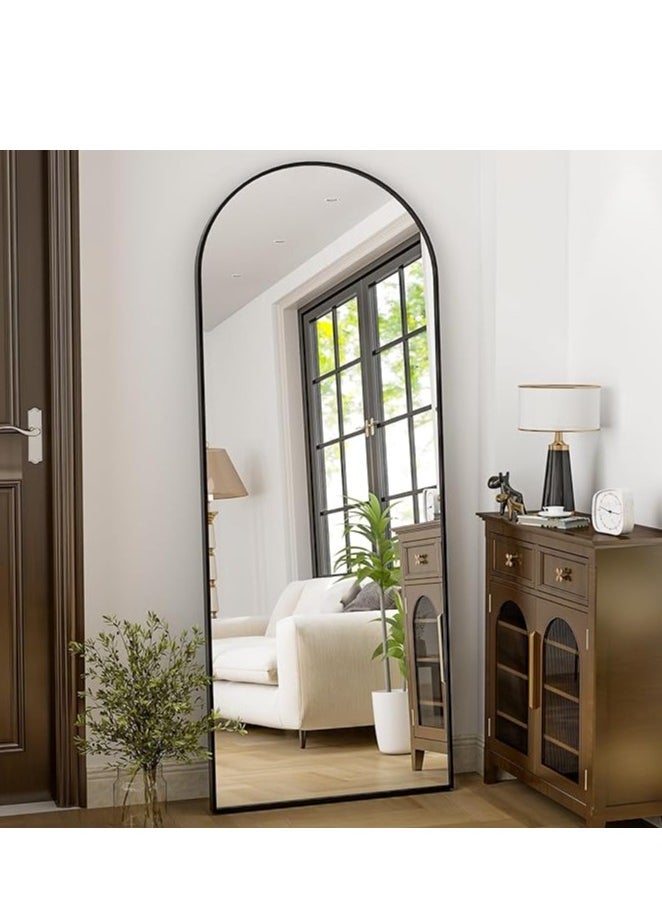 Vparty - Arched Full-Length Mirror 160x50cm (63"x19.7") with Black Aluminum Alloy Frame, Free Standing, Hanging or Leaning Design for Bedroom, Living Room, Stylish Full Body Mirror, Modern Home Decor, Durable and Elegant Floor Mirror, Standing Mirror for Hallway, Dressing Room, and Entryway - Image 1