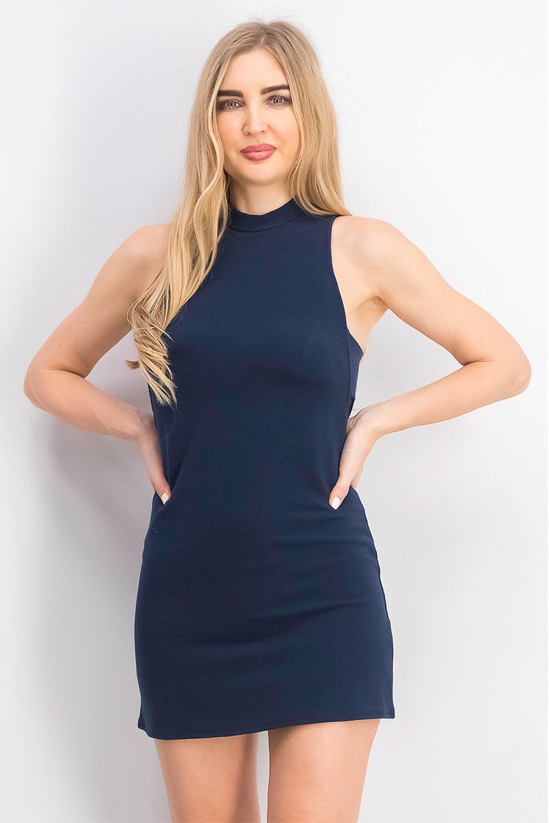 TOPSHOP Women Solid Mini Dress, Navy  - Image 1