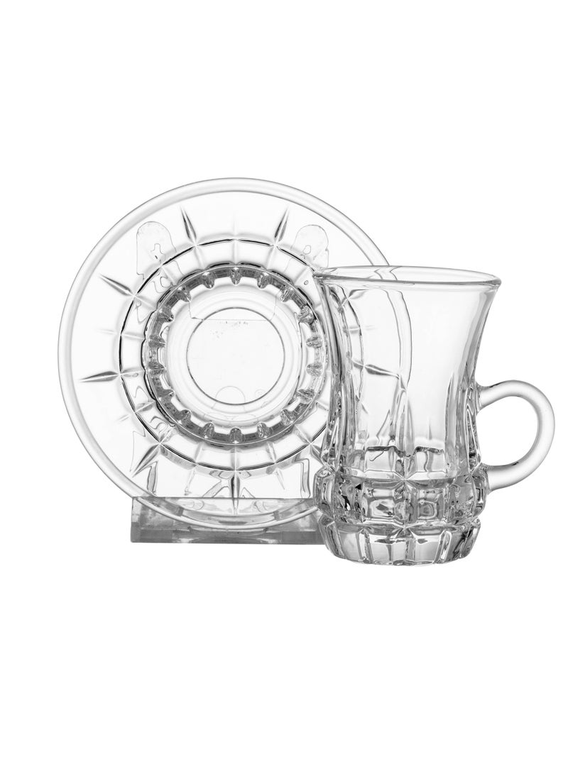 Safa Tea cups set with plates of clear and pure glass consisting of 6 cups and 6 tea plates - Image 1