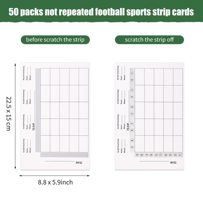 ABURRORI 50 Pieces Football Squares Board Pull Tabs Gambling Tickets Super Football Bowl Sports 25 Square Football Pool Cards for Baseball Sports Box Game Betting Party Playing Scratch Off Cards (50) - Image 2
