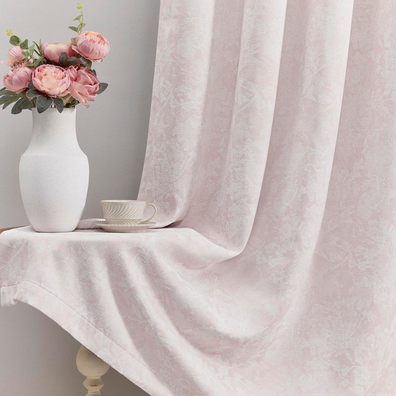Beauoop Pink Floral Jacquard Blackout Curtains 84 Inches Long 2 Panels for Girls Bedroom Living Room Chenille Flower Room Darkening Thermal Insulated Soundproof Rod Pocket Back Tab Window Drapes 52x84 - Image 1