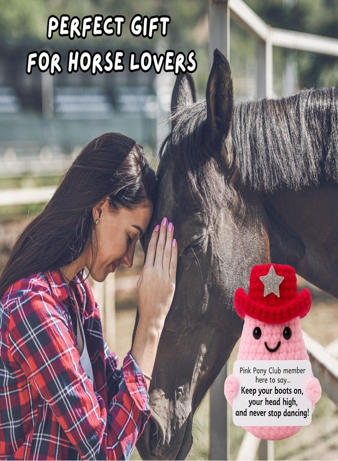 M.O.Q. Pink Pony Club Cowgirl Crochet Doll Birthday Stocking Stuffer Dirty Santa White Elephant Crochet Gifts Ideas for Her Women Friend Small Cute Stuff Things Handmade Emotional Positive Decor - Image 4