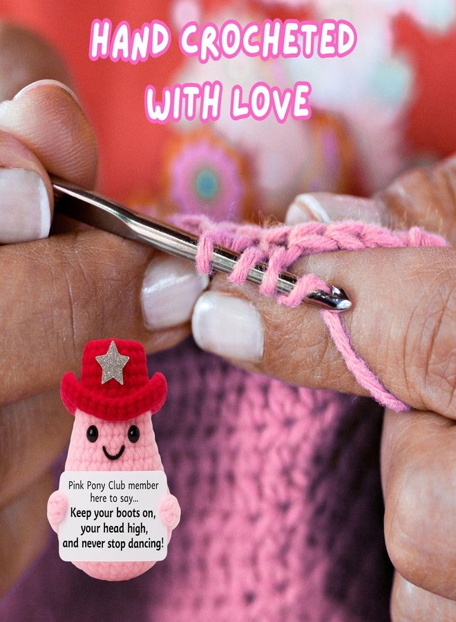 M.O.Q. Pink Pony Club Cowgirl Crochet Doll Birthday Stocking Stuffer Dirty Santa White Elephant Crochet Gifts Ideas for Her Women Friend Small Cute Stuff Things Handmade Emotional Positive Decor - Image 3