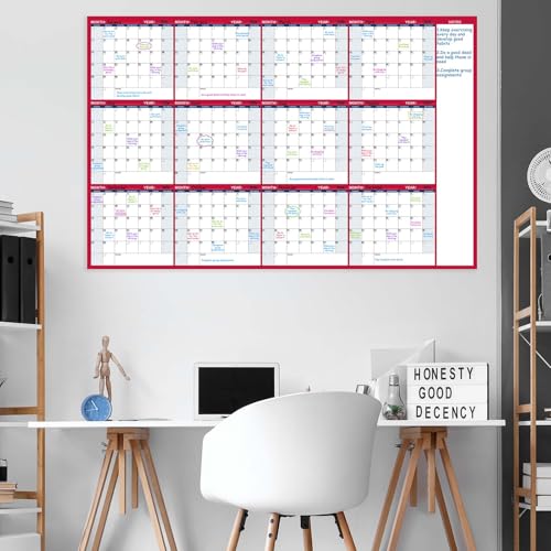 Lemome Large Dry Erase Calendar for Wall Yearly Wall Calendar Dry Erase 58 x 37 Undated Dry Erase Calendar Great Layout Wall Planner with 15 Round Stickers for Home Office and Classroom - Image 3