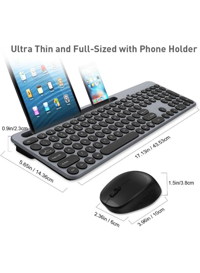 Wireless Keyboard and Mouse Combo, Full-Sized Ergonomic Computer Keyboard with Phone Tablet Holder, 2.4GHz Silent Cordless Keyboard Mouse Set for Windows Laptop, PC, Desktop - Grey - Image 2