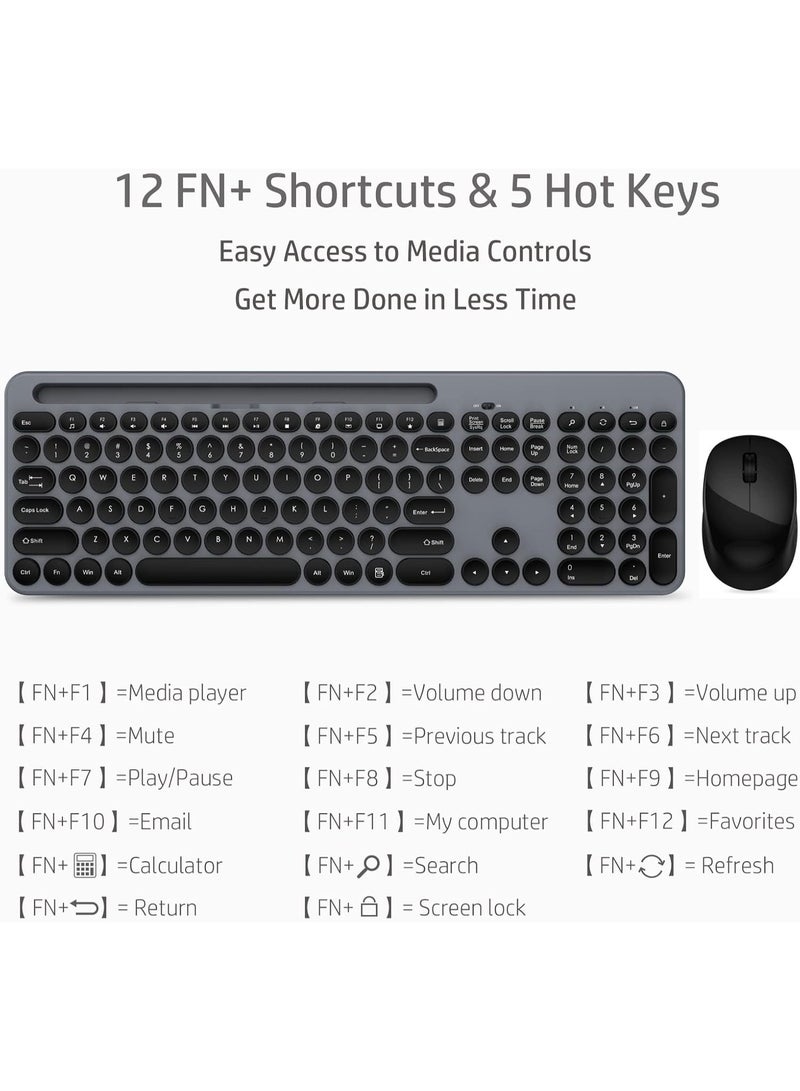 Wireless Keyboard and Mouse Combo, Full-Sized Ergonomic Computer Keyboard with Phone Tablet Holder, 2.4GHz Silent Cordless Keyboard Mouse Set for Windows Laptop, PC, Desktop - Grey - Image 4