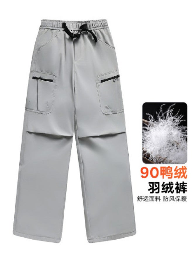 YaYa Unisex Winter Large Pocket Straight Leg Cargo Pants Warm Casual Down Pants Men - Image 1