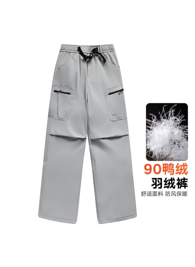 YaYa Unisex Winter Large Pocket Straight Leg Cargo Pants Warm Casual Down Pants Men - Image 2