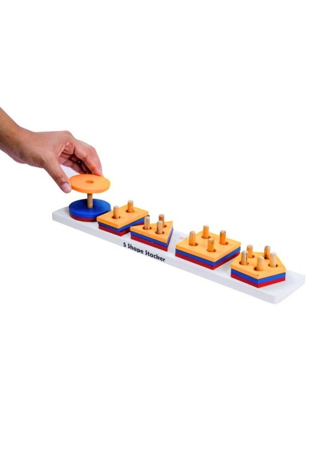 Brilla Wooden 5 Shape Stacker (15 Pieces) for Stacking, Sorting & Building with Scan & Learn - Image 2