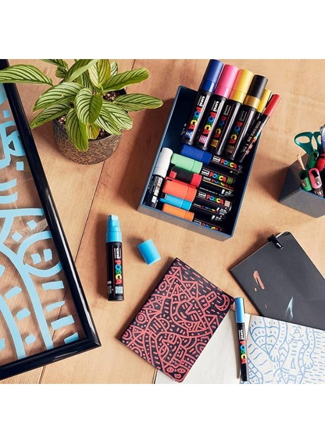 بوسكا أقلام تلوين Uni POSCA، 8 أقلام، رأس رفيع، ألوان متنوعة، رؤوس رصاصية قابلة للعكس (0.9 مم و1.3 مم)، حبر مقاوم للماء، لوازم فنية للكبار - Image 2