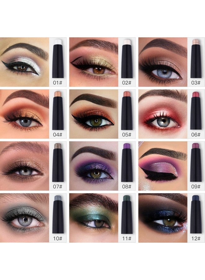 LOKFAR Eye Shadow Stick Makeup Cosmetics Eye Brightener Stick Rotatable Cream Eye Shadow Pencil Glitter Shimmer Eyeshadow Stick With Soft Brush For Eye Makeup (01Pearl White Shimmer)  - Image 5