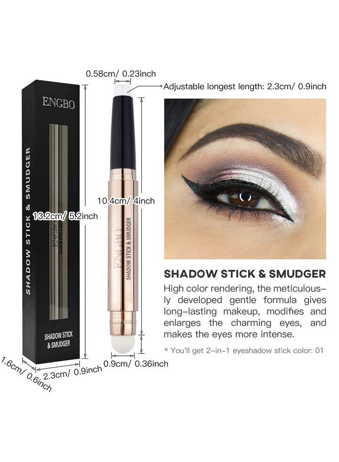 LOKFAR Eye Shadow Stick Makeup Cosmetics Eye Brightener Stick Rotatable Cream Eye Shadow Pencil Glitter Shimmer Eyeshadow Stick With Soft Brush For Eye Makeup (01Pearl White Shimmer)  - Image 3