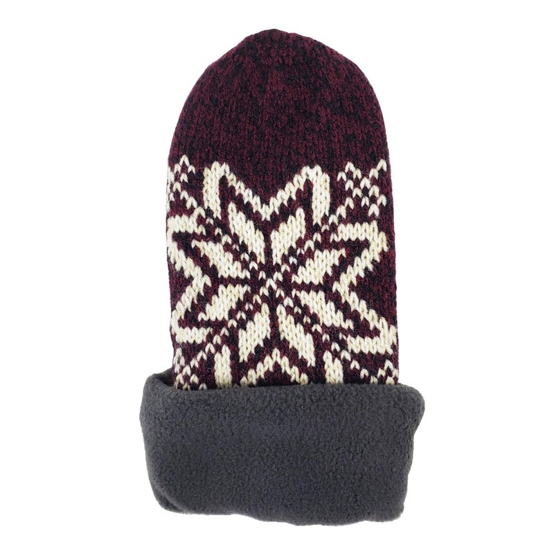 BRUCERIVER Women Snowflake Knit Mittens with Warm Fleece Lining Size M (Aubergine) - Image 4