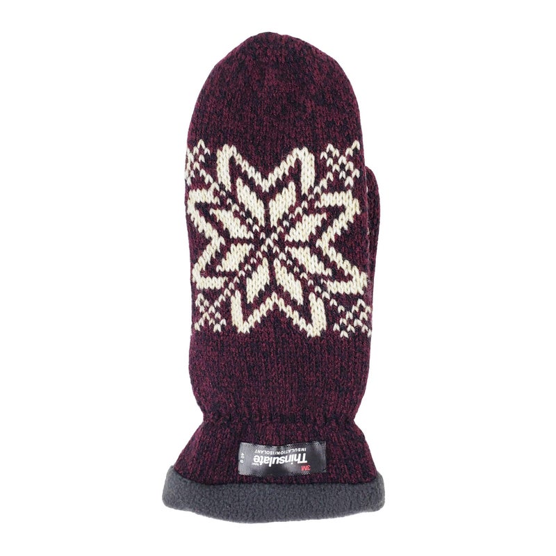 BRUCERIVER Women Snowflake Knit Mittens with Warm Fleece Lining Size M (Aubergine) - Image 2