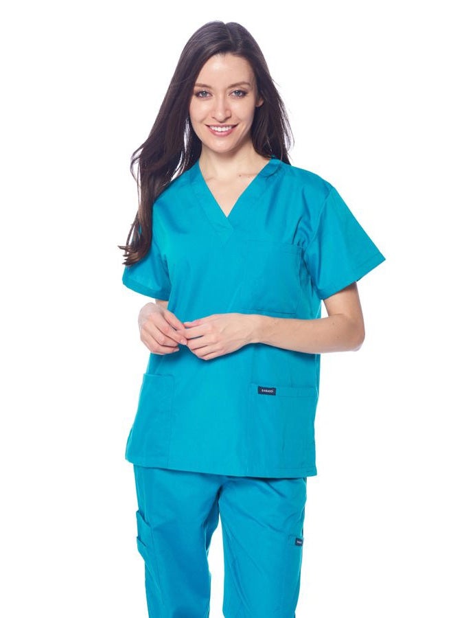 DAGACCI Women's and Men's Medical Scrubs Top and Pants Set, Teal_green, M - Image 4