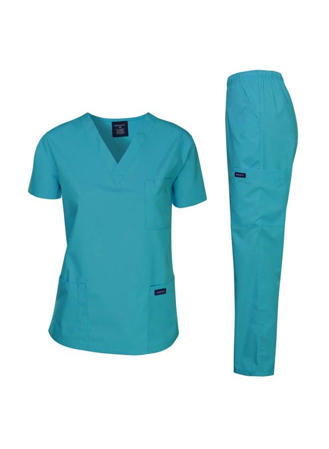 DAGACCI Women's and Men's Medical Scrubs Top and Pants Set, Teal_green, M - Image 1