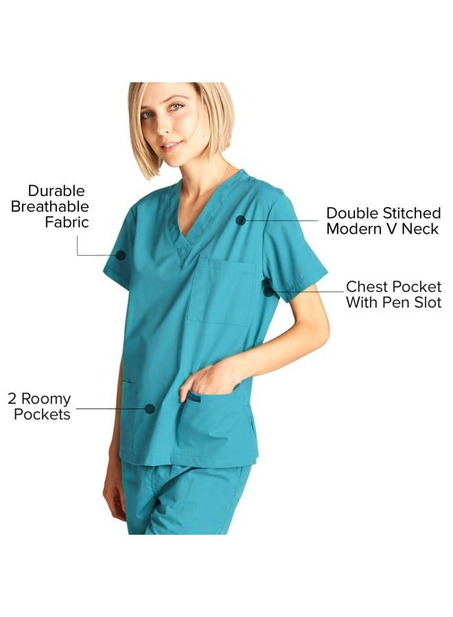 DAGACCI Women's and Men's Medical Scrubs Top and Pants Set, Teal_green, M - Image 5