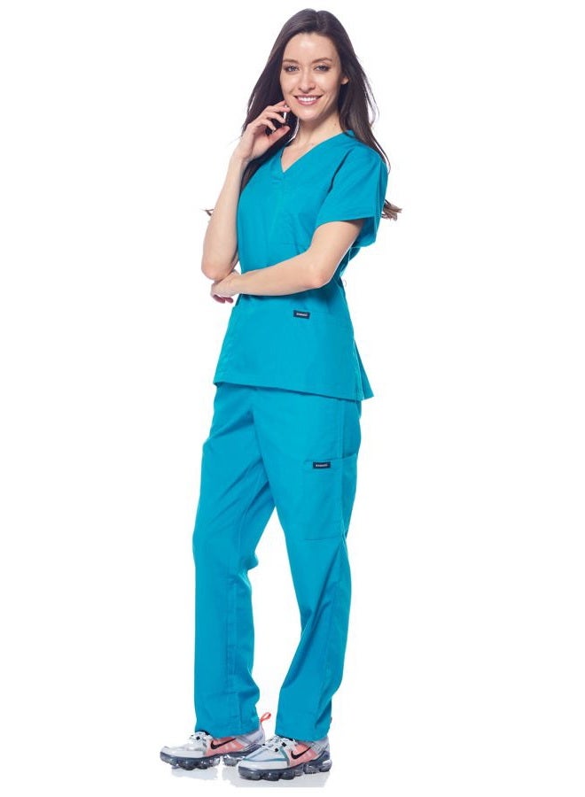 DAGACCI Women's and Men's Medical Scrubs Top and Pants Set, Teal_green, M - Image 3