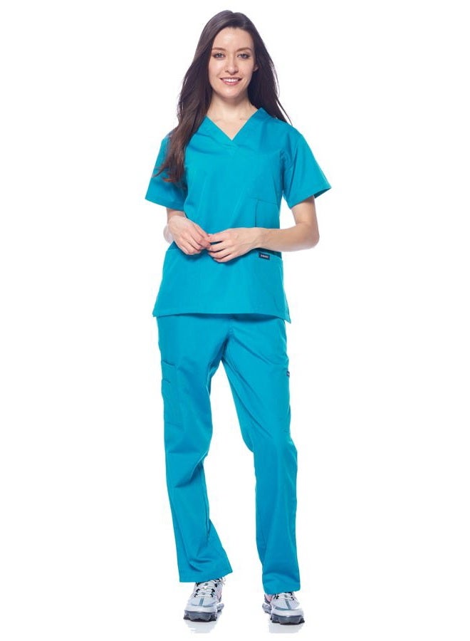 DAGACCI Women's and Men's Medical Scrubs Top and Pants Set, Teal_green, M - Image 2