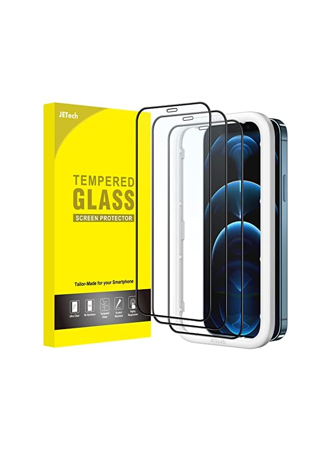 JETech Full Coverage Screen Protector for iPhone 12 Pro Max 6.7-Inch, Black Edge Tempered Glass Film with Easy Installation Tool, Case-Friendly, HD Clear, 3-Pack - Image 1