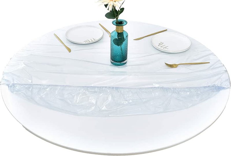 Rally Home Goods Indoor Outdoor Heavy Duty Premium Clear Transparent Round Fitted Vinyl Tablecloth, Elastic Edge, Waterproof Wipeable, Fine Table Plastic Protector of 24-32 Inch Diameter