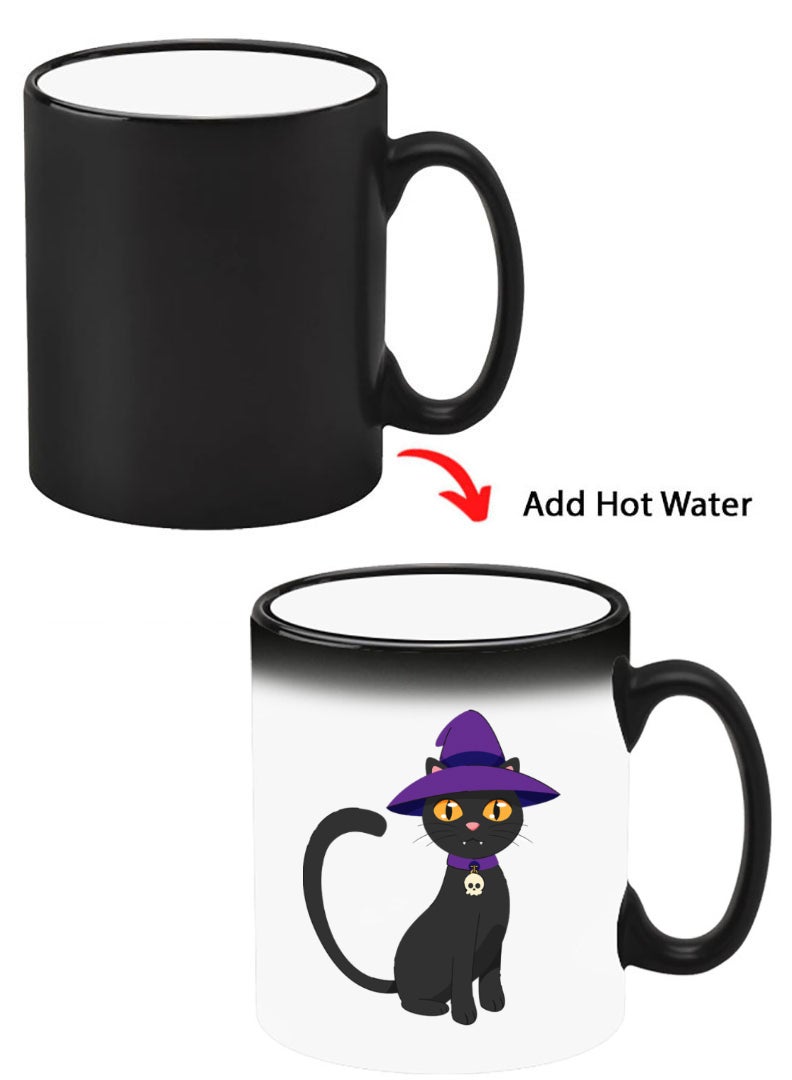 Theodor Color Changing Heat Sensitive Ceramic Mug, Image Revealed When HOT Liquid is Added! Cat wearing hat halloween - Image 1