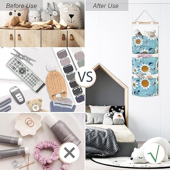 Vajin Wall Hanging Storage Bag 3 Pocket Wall Door Cloth Wardrobe Hanging Storage Hanger Bags Box Organizer Hanging Pocket for Dorm Living Room Home Decor 1 Pack - Image 4