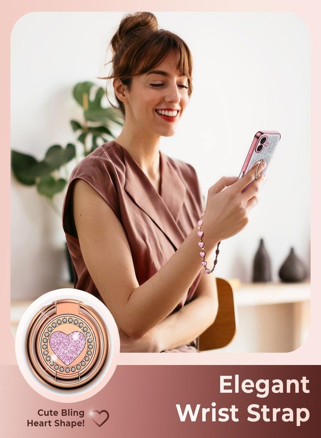 XYZ جراب XYZ لهاتف iPhone 16 مع حامل، جراب هاتف مع مسند حلقي مزدوج، جراب واقٍ فاخر على شكل قلب لطيف للنساء والفتيات لهاتف iPhone 16 مقاس 6.1 بوصة، ذهبي وردي - Image 4