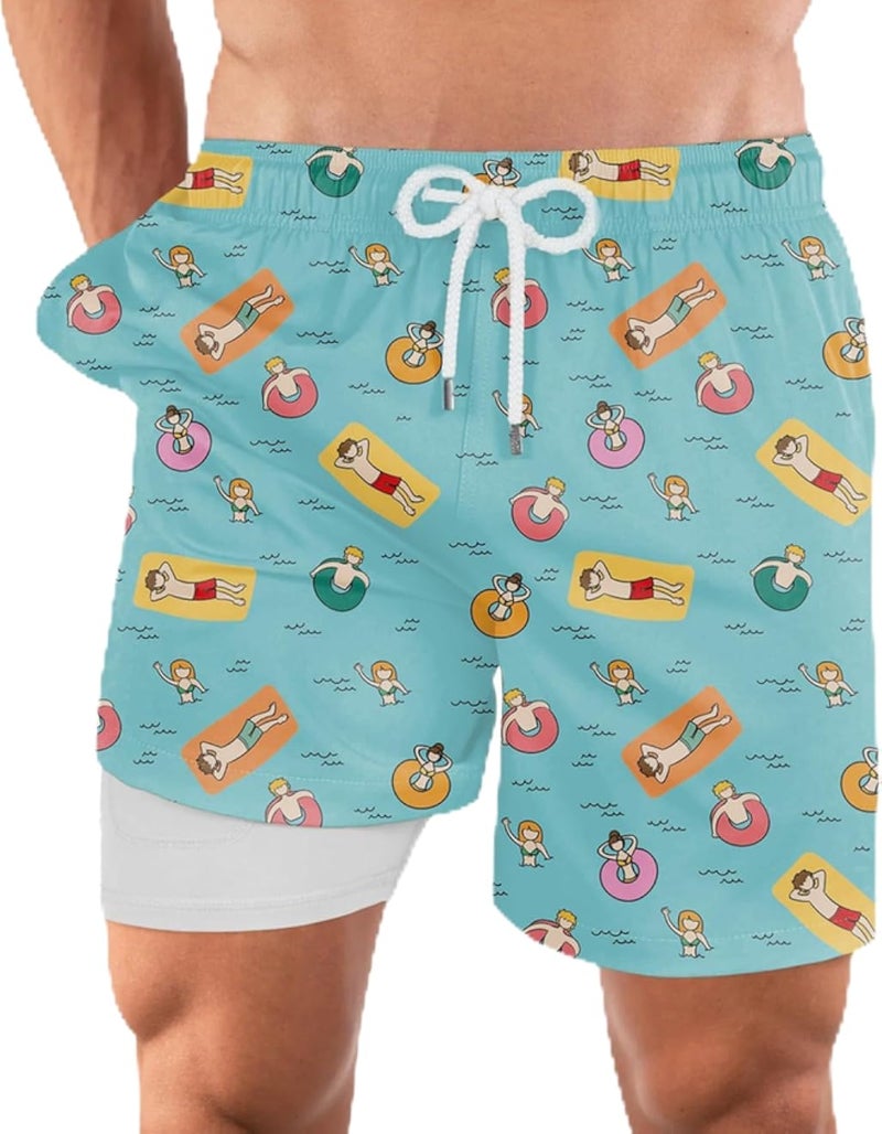 Summer Fun Printed Polyester Waterproof Swimming Wear, Blue.