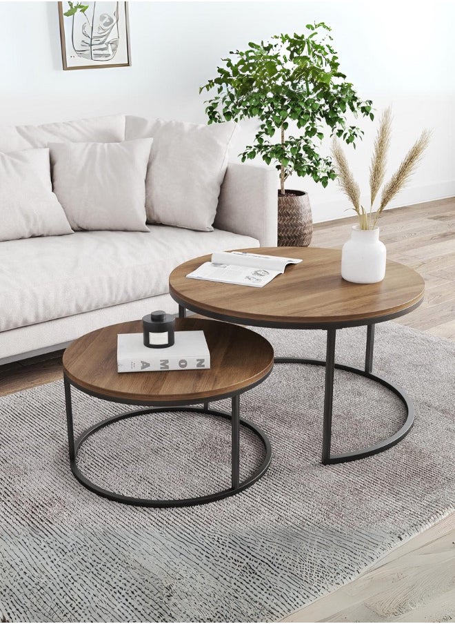 woodx - Woodx Modern Nesting Coffee Table Set with Wooden Tops and Metal Frames - Image 1