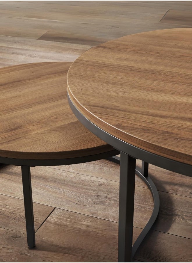 woodx - Woodx Modern Nesting Coffee Table Set with Wooden Tops and Metal Frames - Image 1